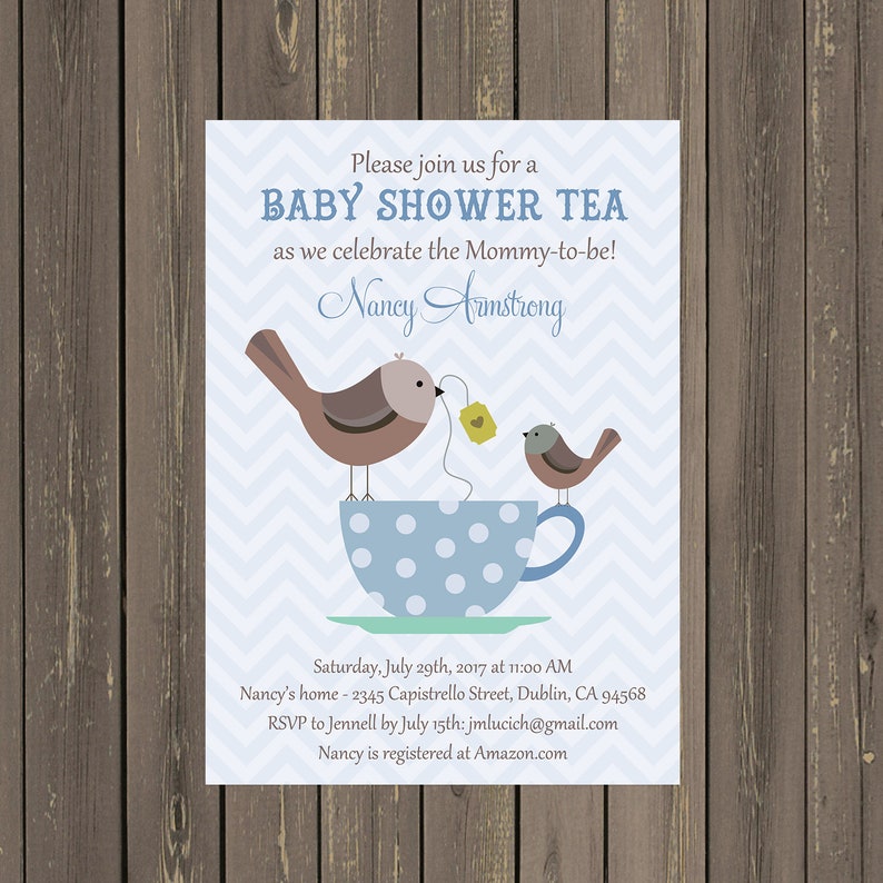 Baby Shower Tea Party Invitation Bird Baby Shower Invite Etsy