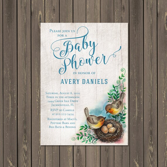 Bird Baby Shower Invitation, Bird Nest Baby Shower Invitation, Feather the Nest, Bless the Nest, Gender Neutral, Printable or Printed Il_570xn