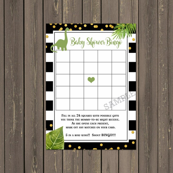 Dinosaur Baby Shower Bingo Game, Black and White Dinosaur Bingo, Gold Glitter Baby Shower Party Game, Dinosaur Game, Instant Download Il_570xn