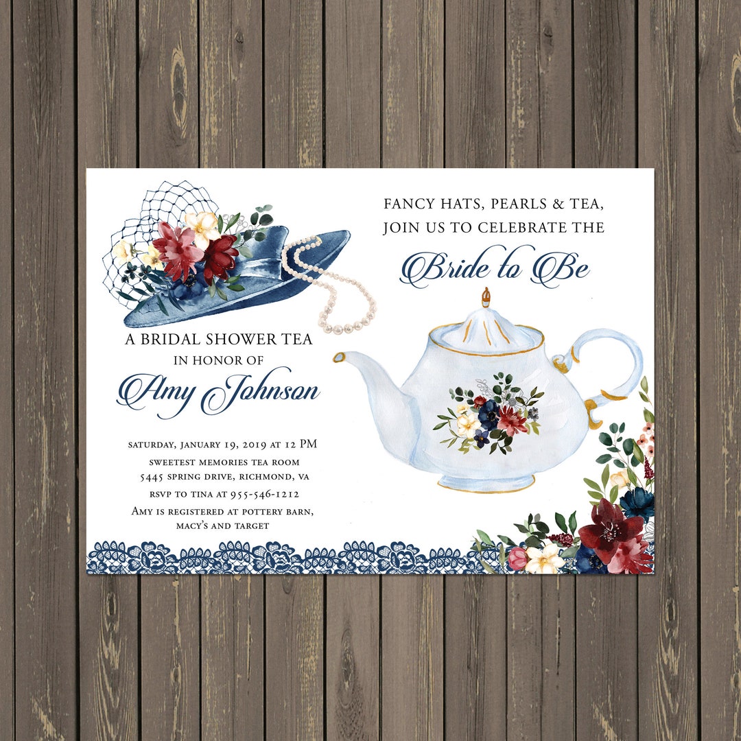 Bridal Shower Tea Party Invitation, Fancy Hat Fascinator Invitation