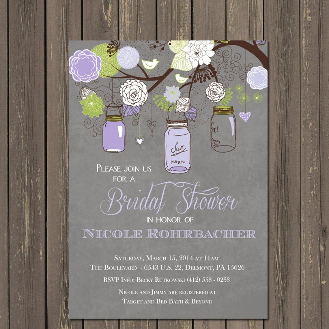 Mason Jar Bridal Shower Invitations Lavender Mason Jar Etsy