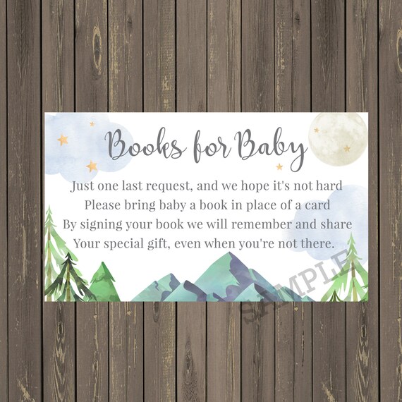 Mountain Book Request Card, Moon and Star Books for Baby Card, Book instead of Card Insert, Instant Download Il_570xn