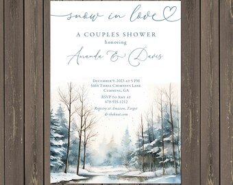 Winter Woods Couples Shower Invitation, Snowy Forest (Printable or Printed)