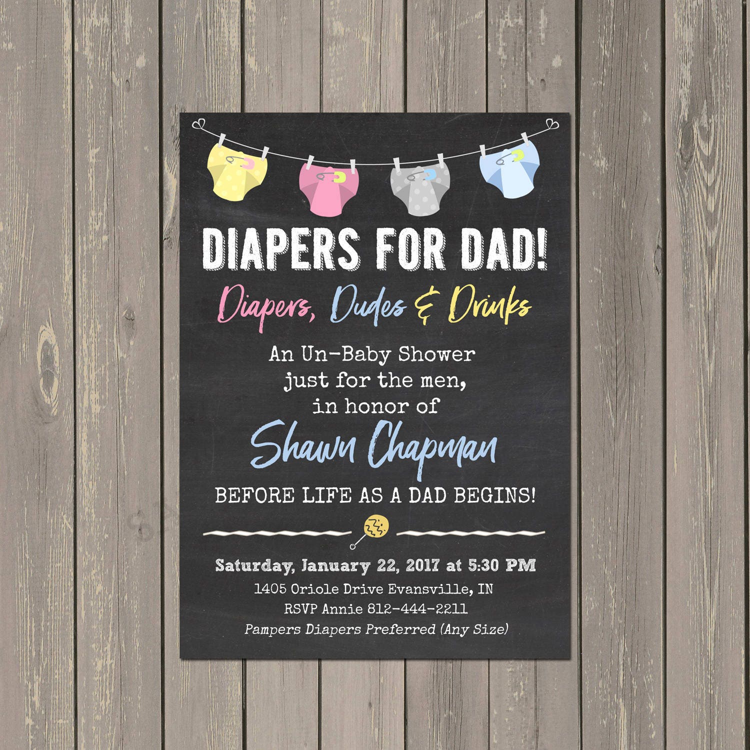 Diapers For Dad Baby Shower Invitations Dad Baby Shower Etsy