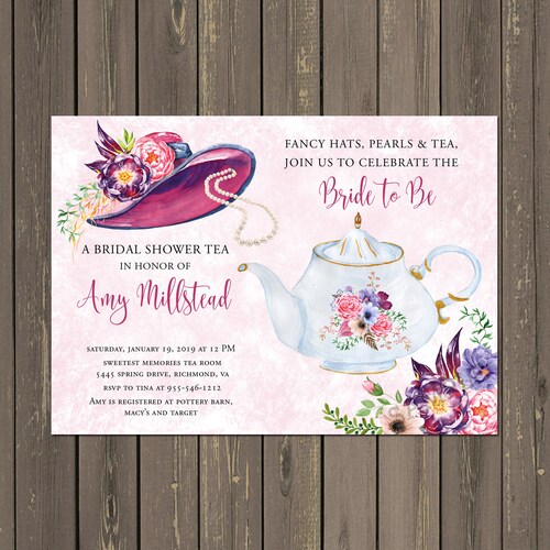 Fancy Hat Bridal Shower Invitation Fascinator Bridal Shower Etsy