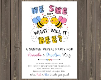 Bee Gender Reveal Party Invitation, Bumblebee Gender Reveal Shower Invitation, Bee Gender Reveal Party, Printable or Printed