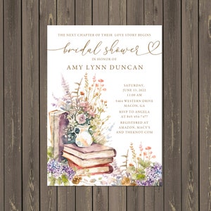 Book Themed Bridal Shower Invitation, Book and Garden Shower, Wildflowers Bridal Shower, Printable or Printed