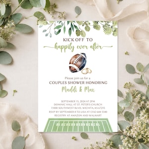 Football Couples Shower Invitation: Greenery Design (Printable or Printed)