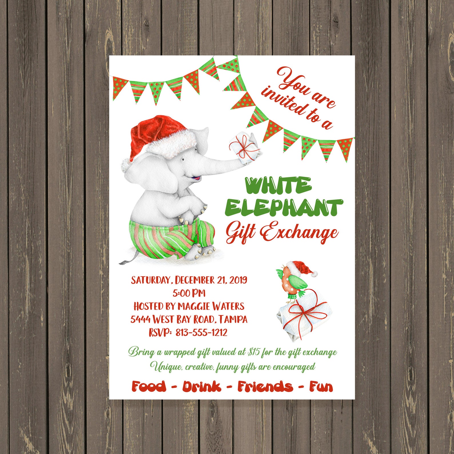 White Elephant Party Invitations Christmas Gift Exchange Etsy