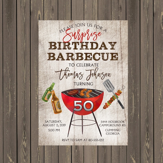 Adult Birthday BBQ Invitation Barbecue Grill Invitation Surprise Party Invitation Masculine BBQ Party Invitation Printable or Printed