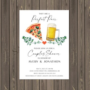 Perfect Pair Pizza and Beer Couples Shower Invitation, Couples Wedding Shower, Pizza and Beer Party, Printable or Printed