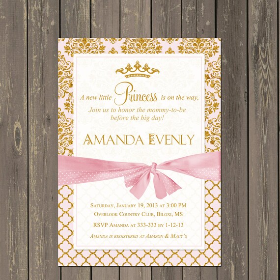 Princess Baby Shower Invitation Pink And Gold Image 0