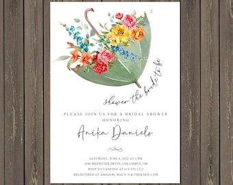 Floral Umbrella Bridal Shower Invitation: Watercolor Gift Card Shower (Printable or Printed)