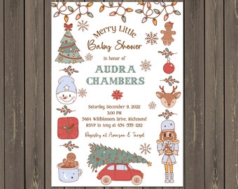 Christmas Nutcracker Baby Shower Invitation, Winter Wonderland (Printable or Printed)