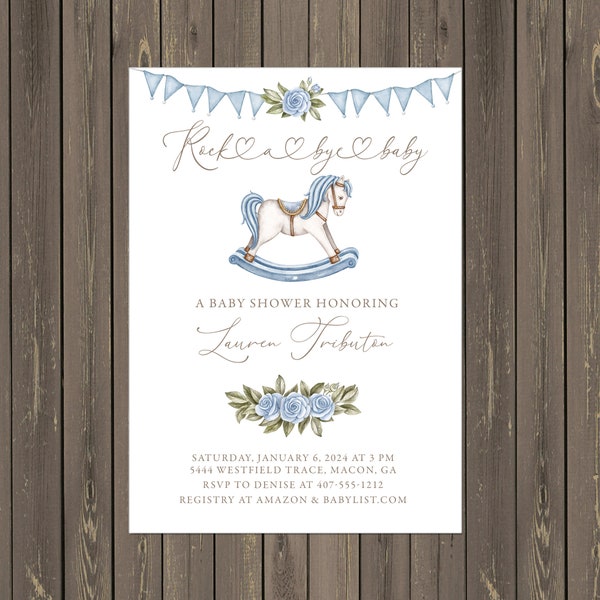 Rocking Horse Baby Shower Invitation, Carousel Horse Invitation, Classic Baby Shower Invitation, Gender Neutral, Printable or Printed