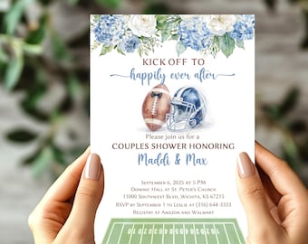 Football Couples Shower Invitation: Blue Hydrangea, Kickoff Party (Printable)