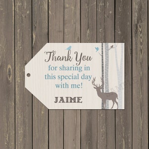 Deer and Birch Baby Shower Invitation in Tan Grey and Blue, Woodland Shower invitation, Baby Boy Shower invitation image 3