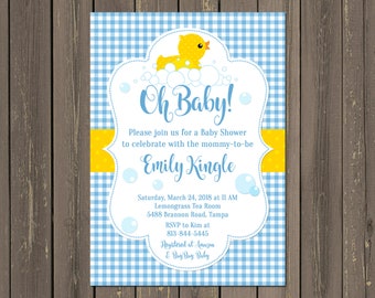 Rubber Duck Baby Shower Invitation, Duck Baby Shower Invitation, Blue Pink or Green, Rubber Ducky Baby Shower, Rubber Duckie, DIY or Printed