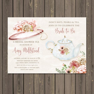 Faire-part de thé nuptiale de douche, faire-part de douche nuptiale de bibi de chapeau fantaisie, invitation de brunch de douche nuptiale, imprimable ou imprimé