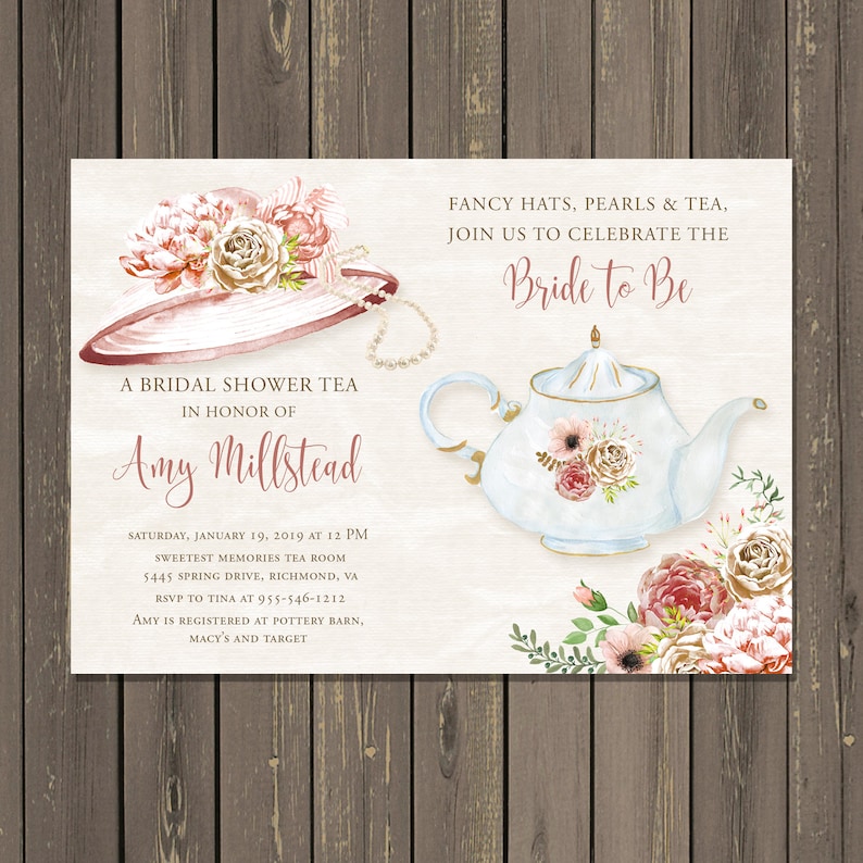 Bridal Shower Tea Invitation Fancy Hat Fascinator Bridal Etsy