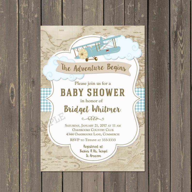Adventure Map Invite Boy Shower Invitation Airplane World Adventure Baby Shower Invitation Airplane Shower Invitation DIY or Printed