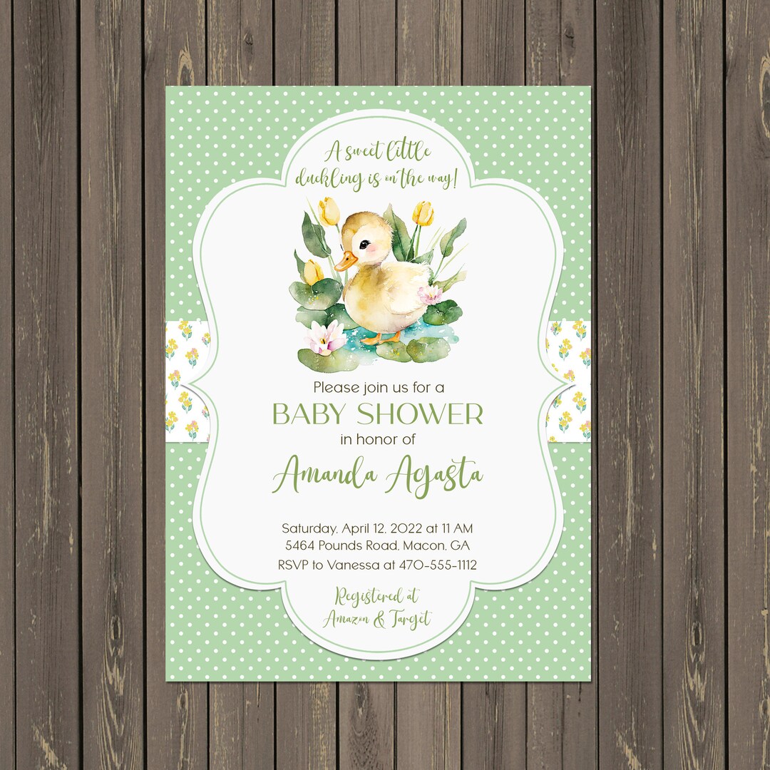 Little Duckling Baby Shower Invitation, Watercolor Duck Baby Shower