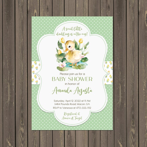 Little Duckling Baby Shower Invitation, Watercolor Duck Baby Shower Invitation, Gender Neutral Baby Shower, Printable or Printed Il_570xn