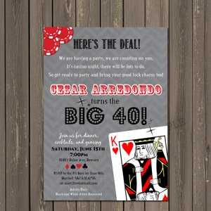 Invitation de casino, Poker anniversaire Invitation, Party Casino adulte Invite, 30e, 40e, 50e, 60e, sur le parti de la colline, imprimable ou imprimé