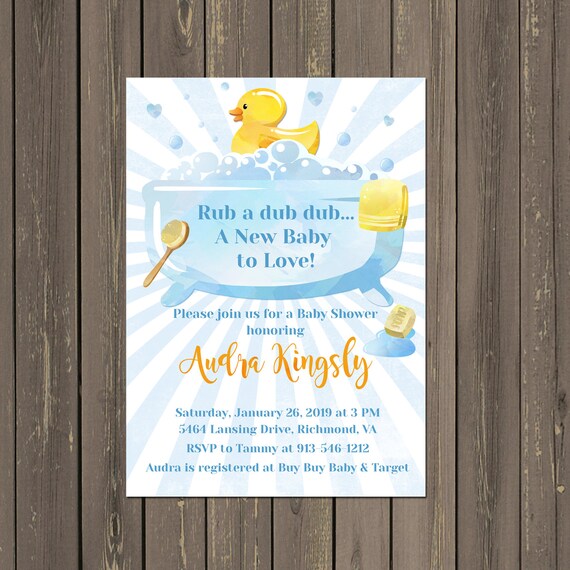 Rubber Duck Baby Shower Invitation Ducky Pink Or Blue Invite Printable Printed
