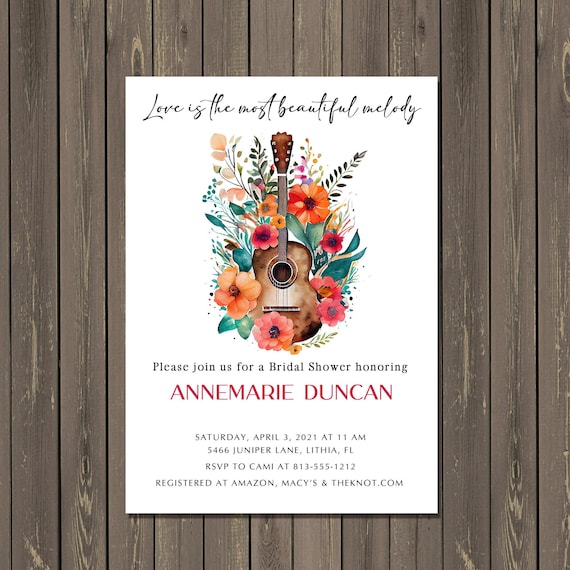 Guitar Bridal Shower Invitation, Music Bridal Shower Invitation, Music