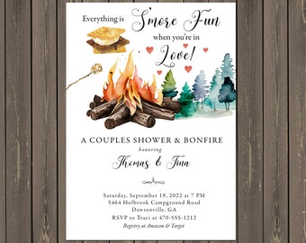 Invitación para despedida de soltera en fogata con S'mores para parejas: Despedida de soltera en fogata (imprimible o impresa)