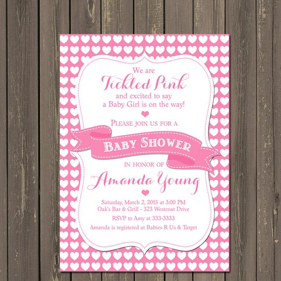 tickled pink baby shower invitations