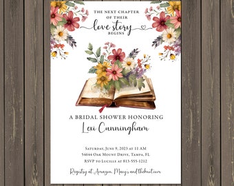 Book Themed Bridal Shower Invitation: Wildflower Love Story (Printable)