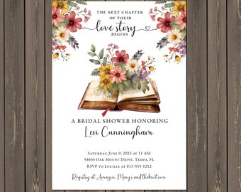 Book Themed Bridal Shower Invitation, Love Story Bridal Shower Invitation, Wildflowers Bridal Shower, Couples Shower Printable or Printed