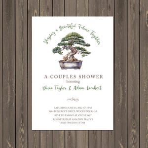 Bonsai Tree Couples Shower Invitation – Shaping a Beautiful Future Together, Nature-Themed Bridal Shower, Wedding, Printable or Printed