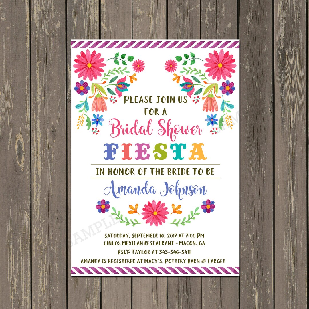 Mexican Fiesta Bridal Shower Invitation, Mexican Watercolor Floral