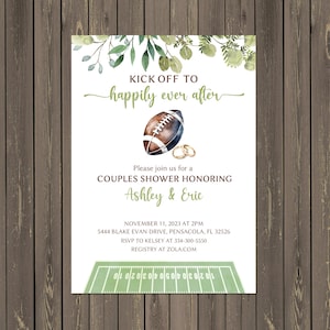 Football Couples Shower Invitation, Football Bridal Shower, Kick Off to Happily Ever After, Greenery, Printable or Printed