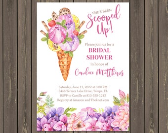 Ice Cream Bridal Shower Invitation, She's Been Scooped Up Shower Invitation, Ice Cream Social Couples Shower, Printable or Printed
