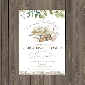 Book Graduation Invitation, Graduation Party Invitation, The Next Chapter Begins, Printable or Printed