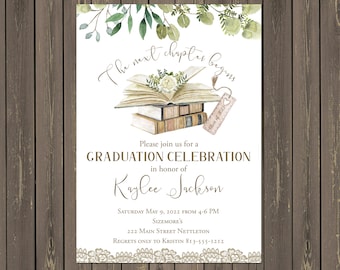 Book Graduation Invitation: The Next Chapter Begins (Printable or Printed)