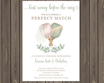 Pickleball Couples Shower Invitation, Perfect Match Pickleball Invite, Bride & Groom Pickleball Engagement, Editable Instant Download