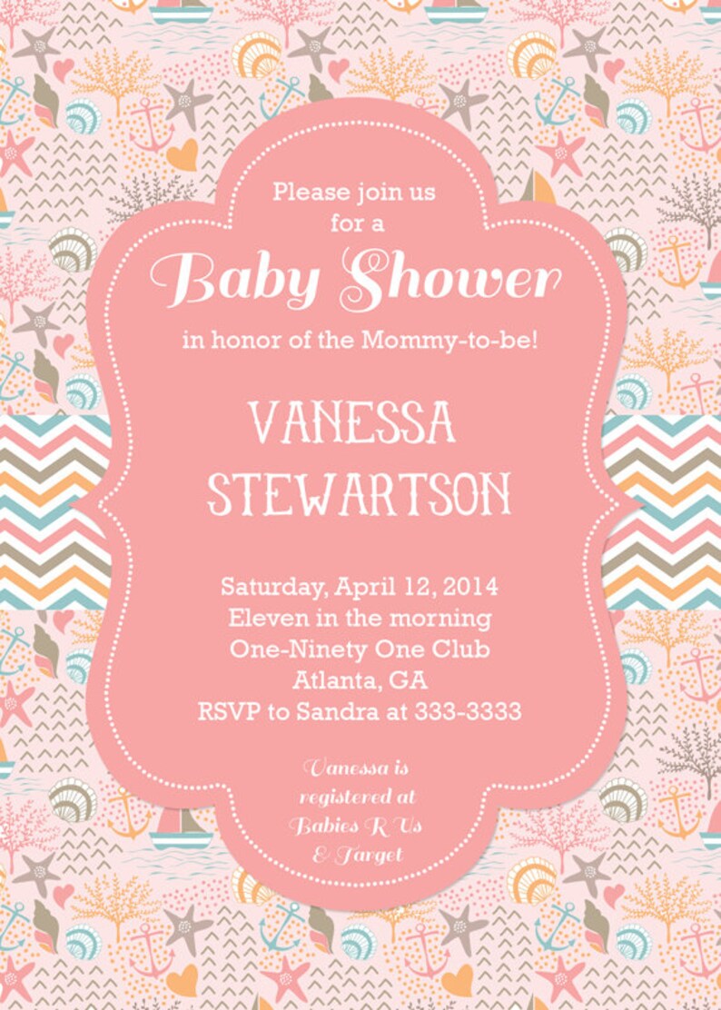 Ocean Baby Shower Invitation Beach Baby Shower Invite Shell Etsy