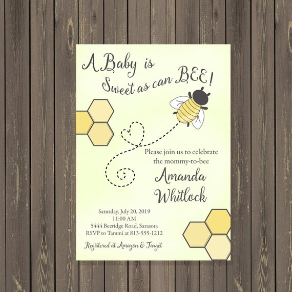 sweet as can bee baby shower invitations