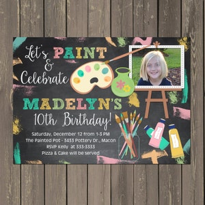 Art Party Invitation, Art Birthday Invite, Chalkboard Painting Birthday Invitation, Pottery Painting Party, Photo Invitation, DIY or Printed