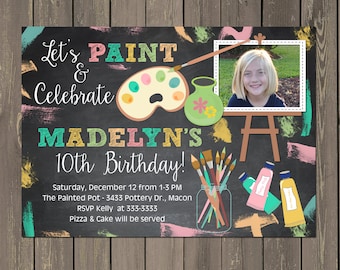 Art Party Invitation, Art Birthday Invite, Chalkboard Painting Birthday Invitation, Pottery Painting Party, Photo Invitation, DIY or Printed