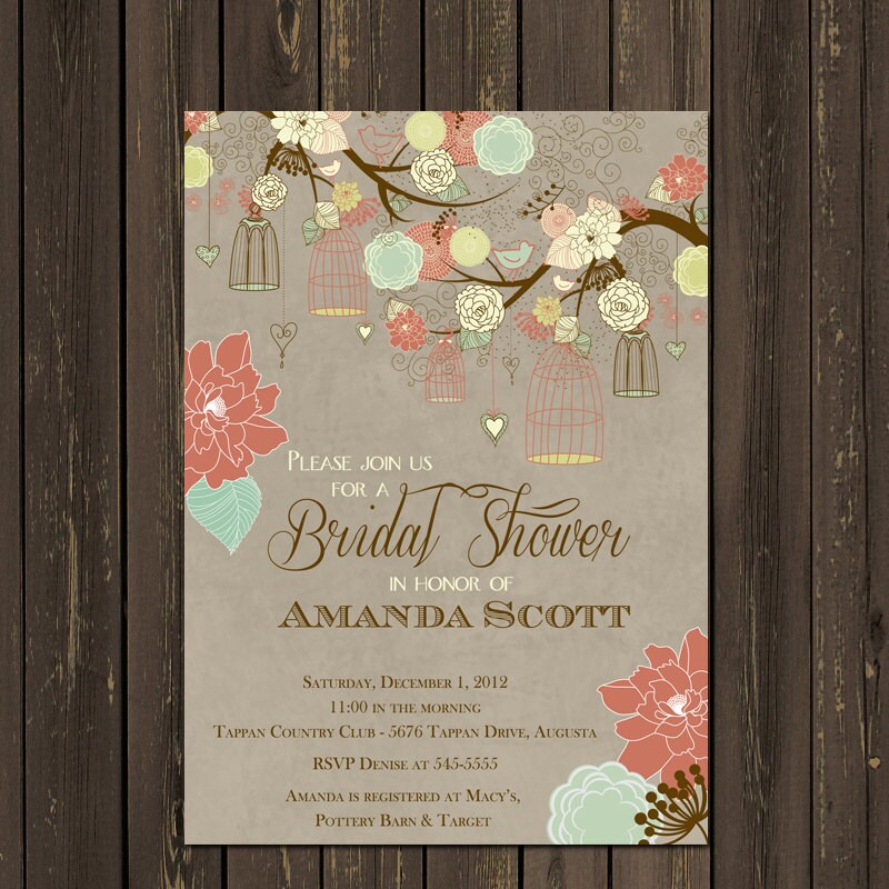 Rustic Bridal Shower Invitation Bird Cage Bridal Shower Etsy