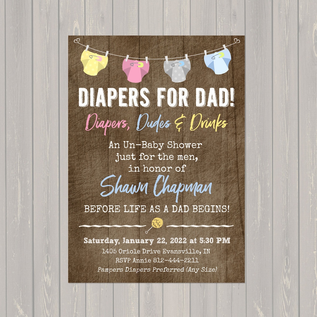 Diapers for Dad Baby Shower Invitations: Printable or Printed