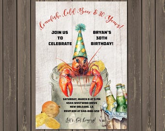 Crawfish Boil Birthday Invitation: Masculine Party (Printable or Printed)