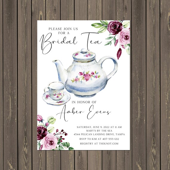 Bridal Shower Tea Party Invitation, Fancy Hat Bridal Shower High Tea Invitation, Bridal Shower ...