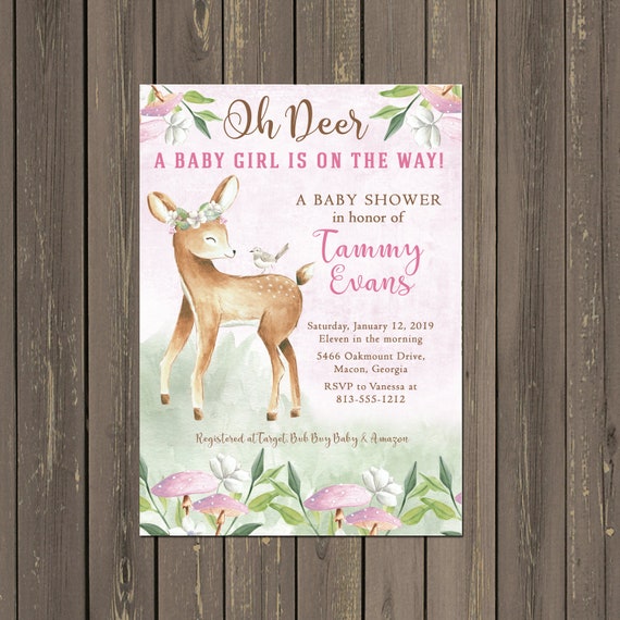 Deer Baby Shower Invitation, Woodland Deer Baby Shower Invitation, Oh Deer Gender Neutral Baby Shower, Printable or Printed Il_570xn